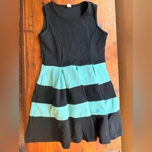 Sleeveless Black & Aqua Stripe Mini Dress